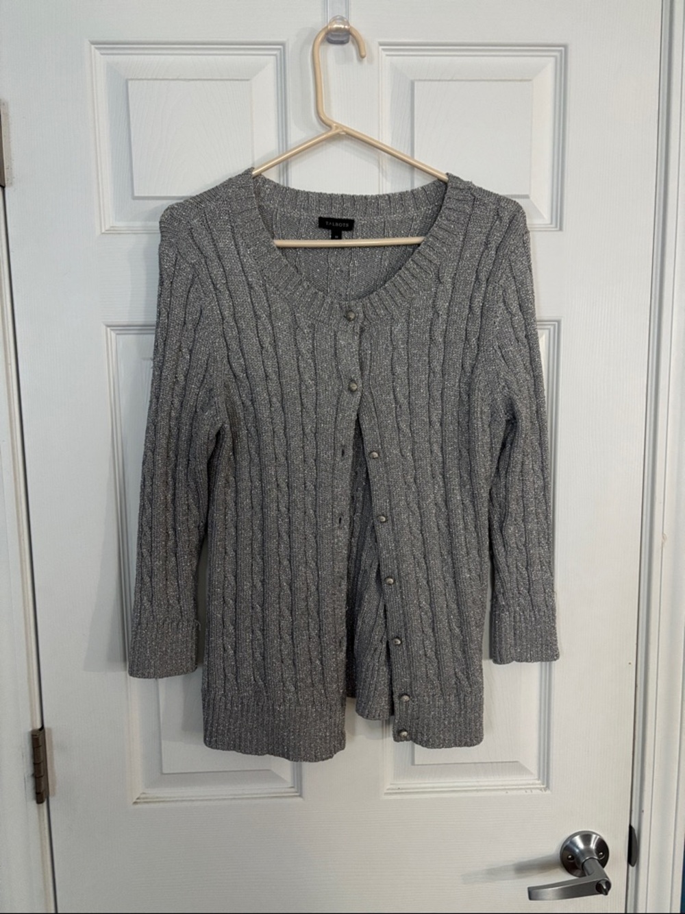 Medium Talbots Silver Sparkle Cable Knit Sweater